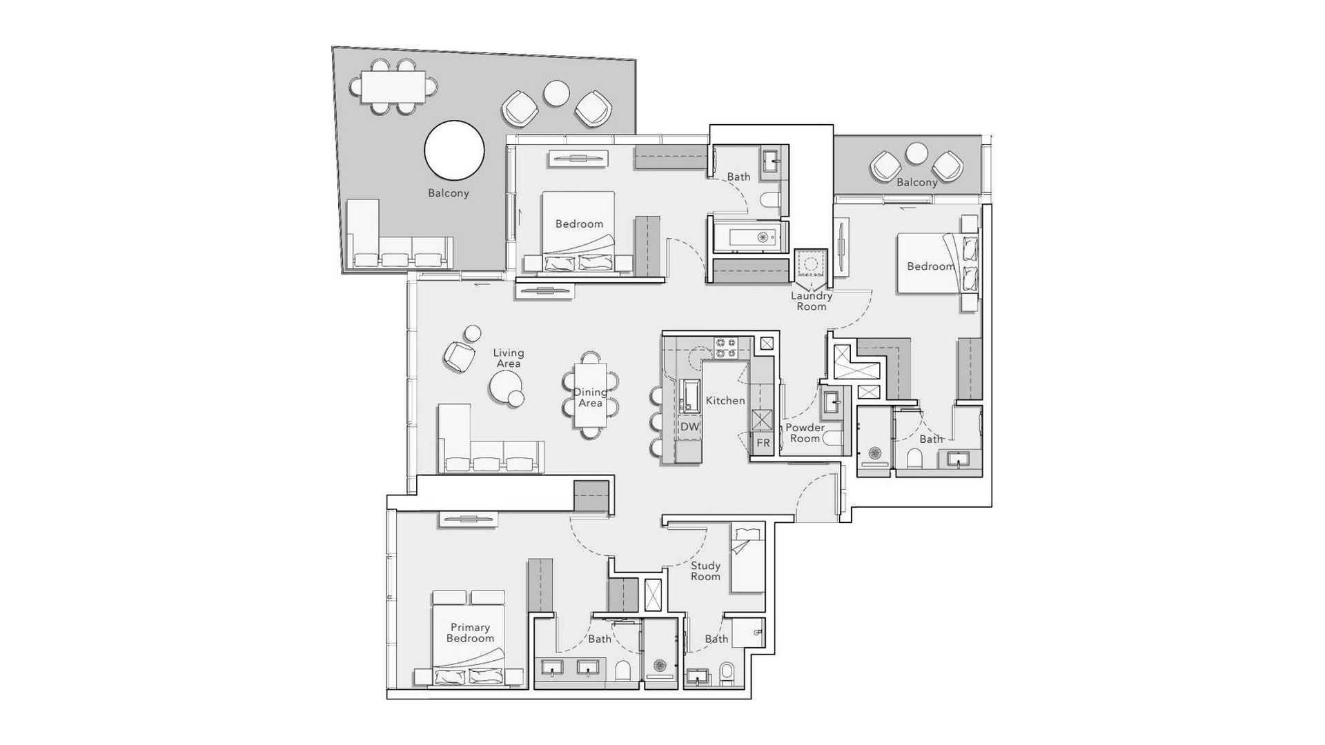 Планировка квартиры 3 спальни в ЖК MERCER HOUSE № 11009