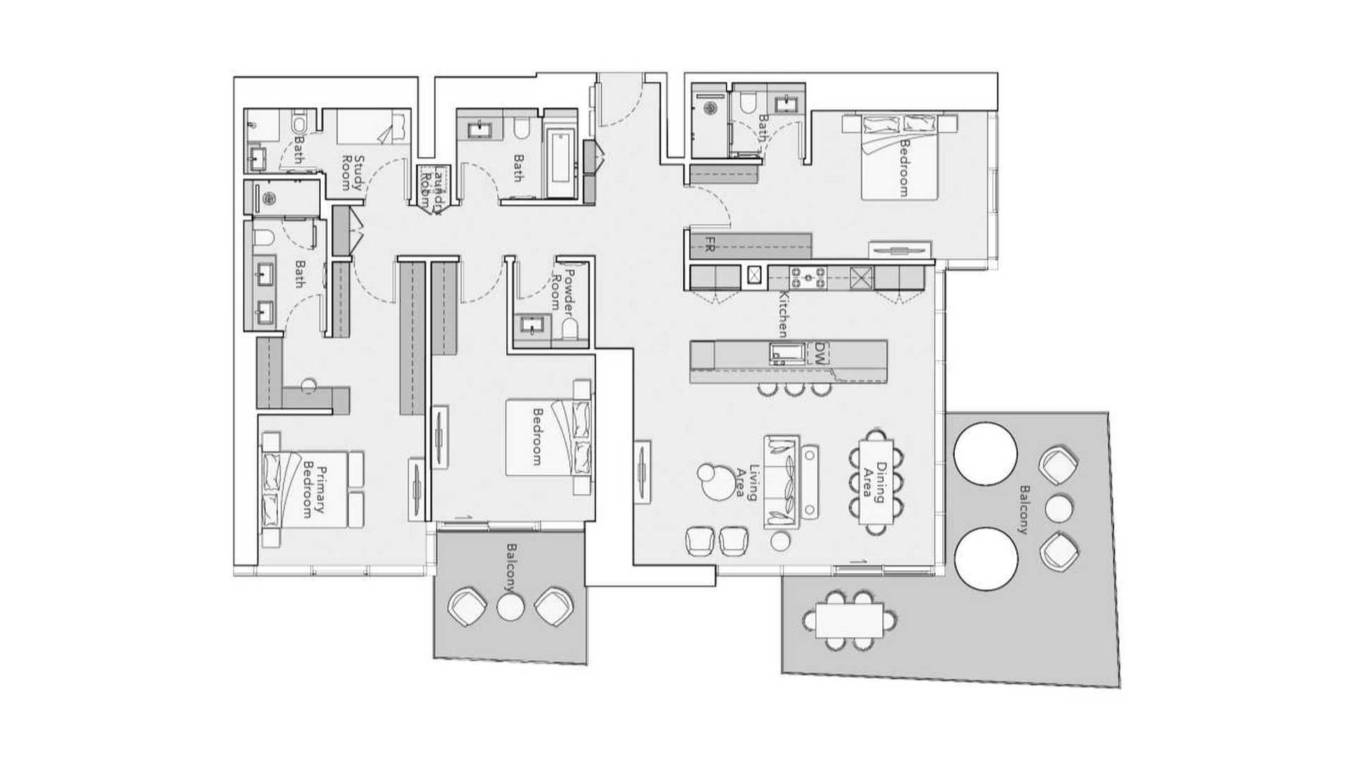 Apartment floor plan, 3 bedrooms in MERCER HOUSE No. 11007