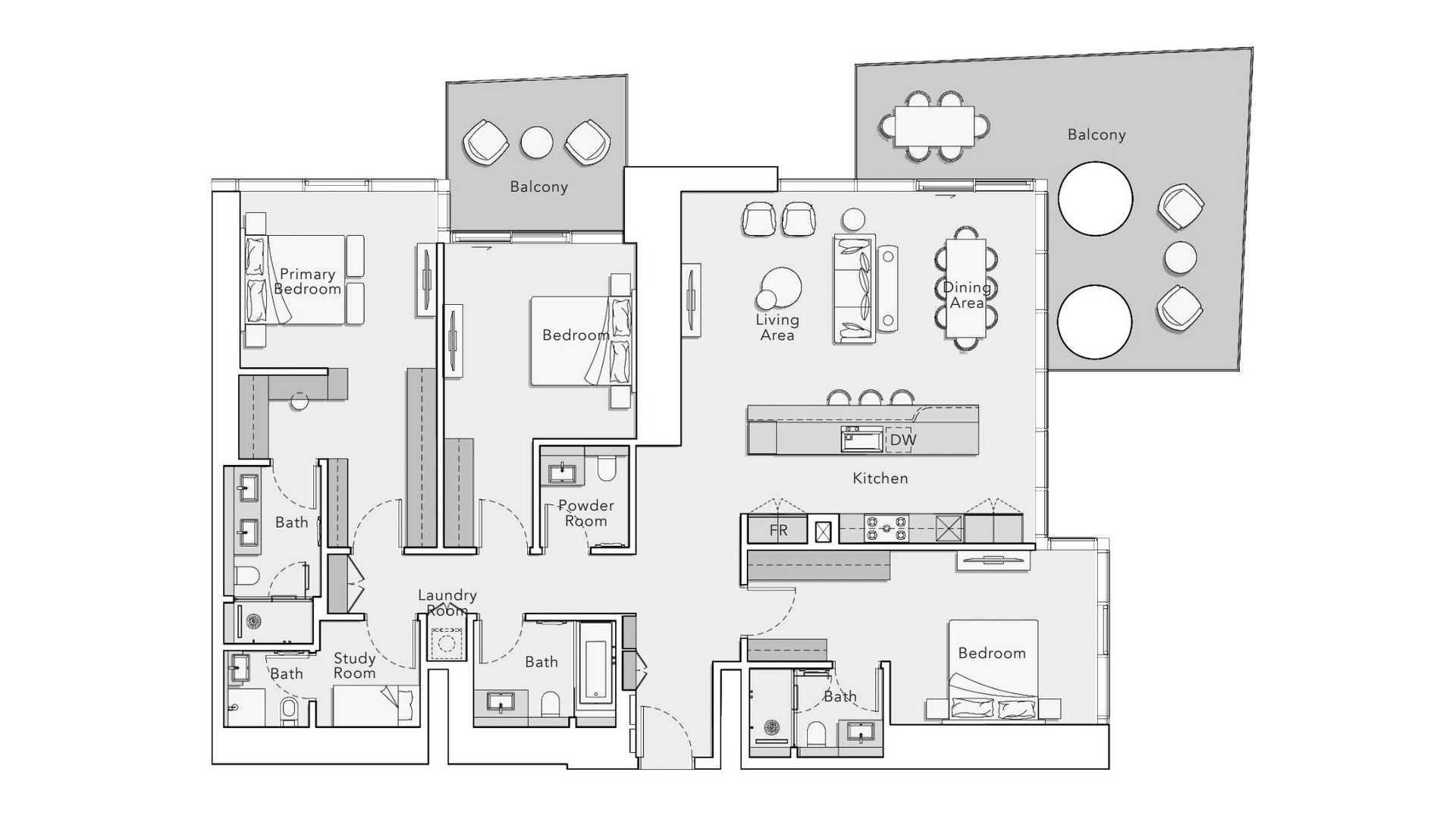 Apartment floor plan, 3 bedrooms in MERCER HOUSE No. 11008