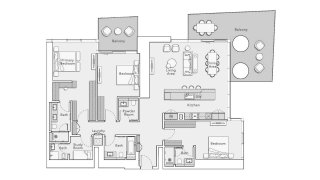 Apartment floor plan, 3 bedrooms in MERCER HOUSE No. 11008